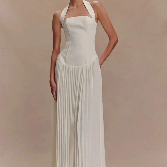 Meshki | Dresses | Meshki White Pleated Halter Gown | Poshmark